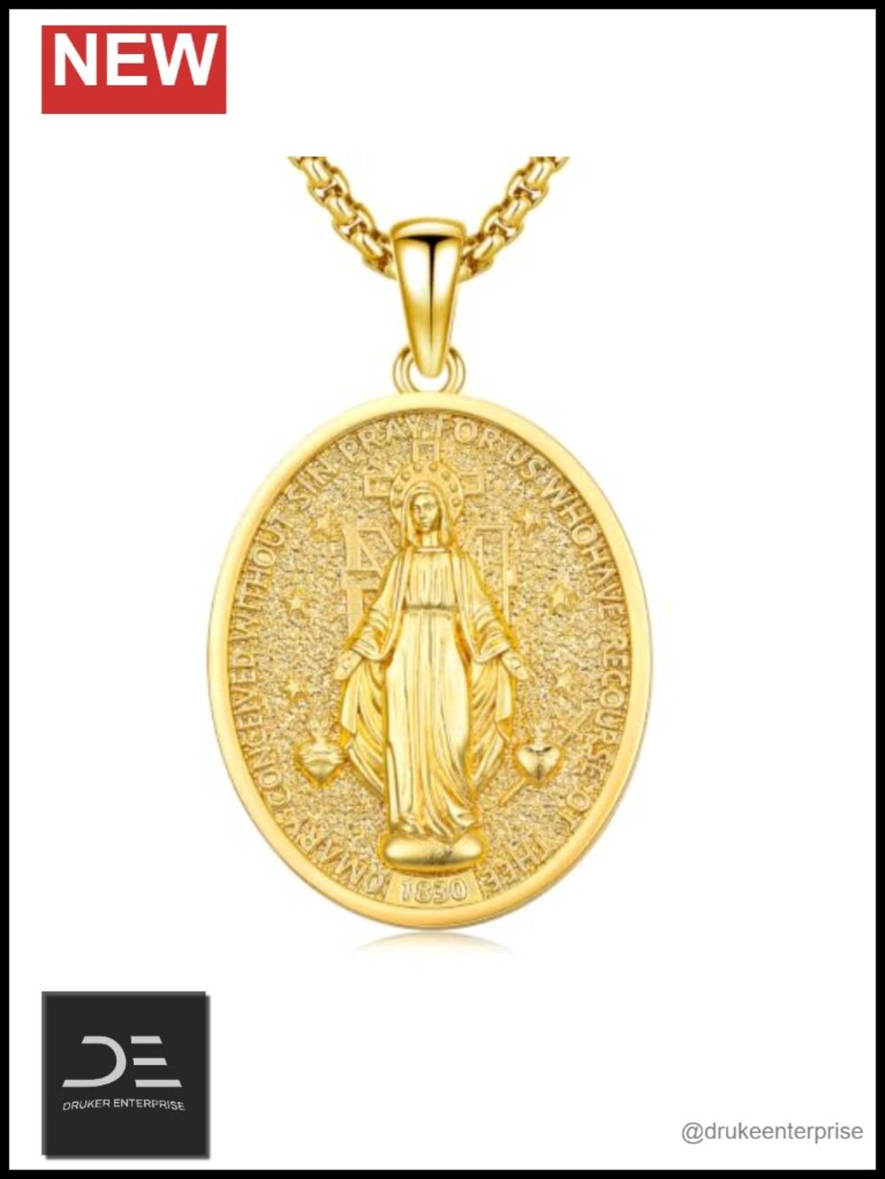 14k Gold Plated Virgin Mary Miraculous Medal Pendant Necklace Catholic Jewelry